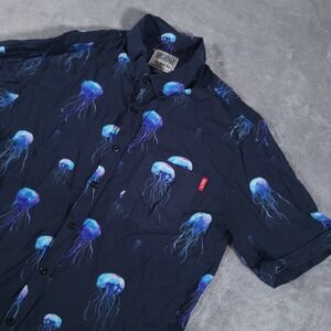 RSVLTS Shirt Mens Large Black Jellyfish Button Down Short Sleeve Original Issue